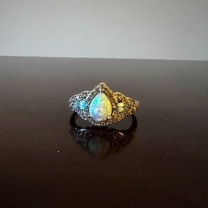 Kay Jewelers Lab-Created Opal Ring Blue Topaz Sterling Silver